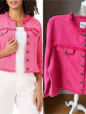 Nic + Zoe Hot Wild Pink Utility Fringe Button-Front Blazer Jacket